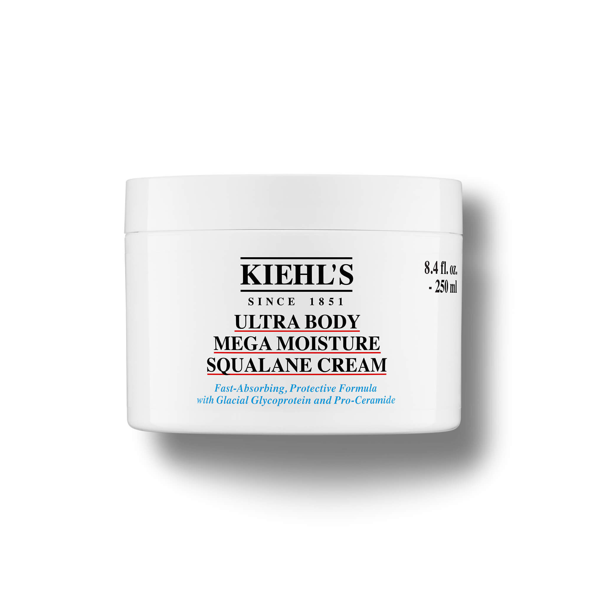 Jar of Kiehl’s Ultra Body Mega Moisture Squalane Cream – 8.4 fl oz/250 ml size